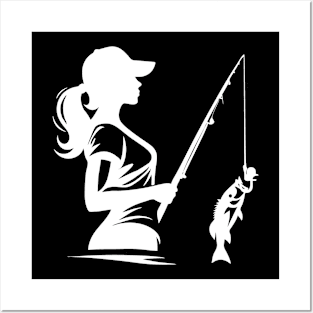 Fishing Girl Silhouette Posters and Art